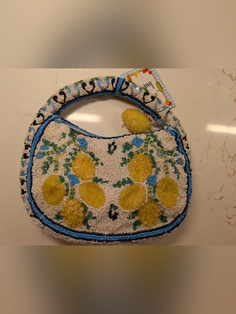Handcrafted In India Beaded Lemon Mini Bag - Picture 4 of 7